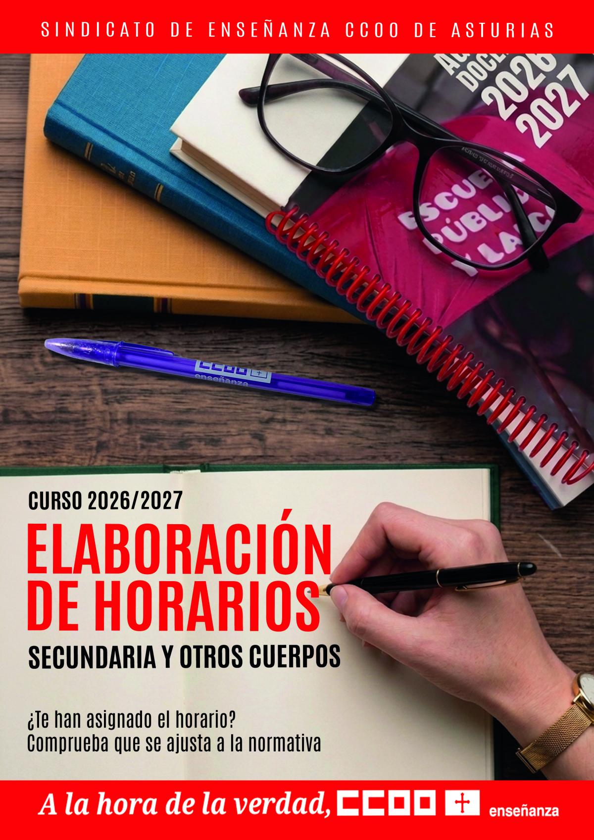 Portada guía de "Elaboración de horarios Secundaria" 2026/2027