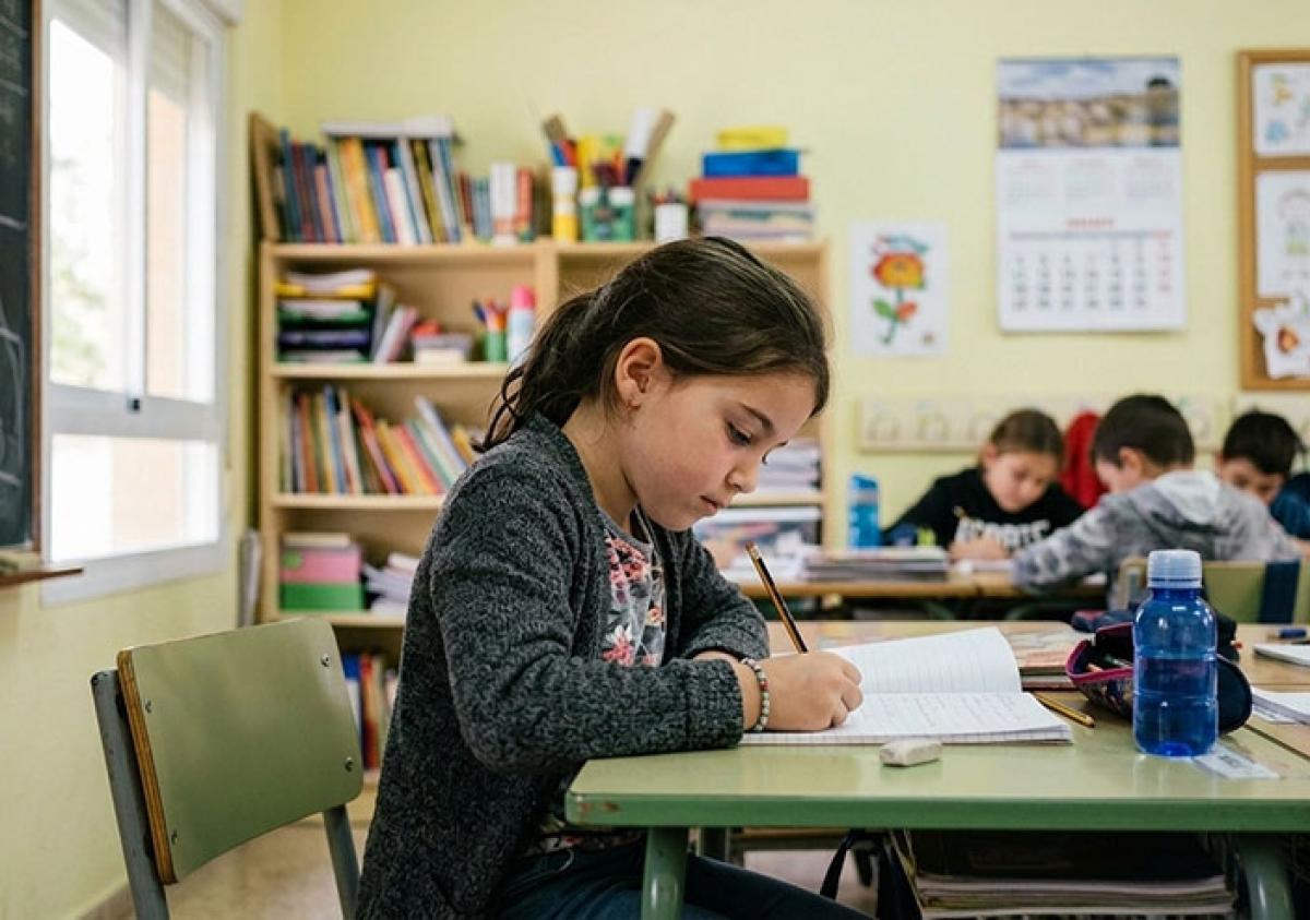Niña trabajando en un alula.